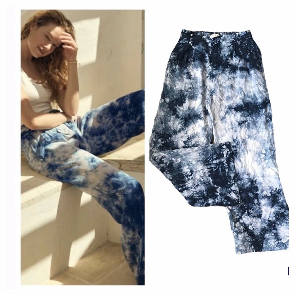 Anthropologie Cloth & Stone Blue Tie-Dye Wide Leg Palazzo Pants M